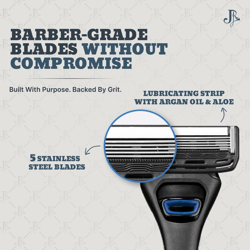 Jeremy's Razors for Men: Precision 5 Blade Razor - Stainless Blades, Lubricating Strip, Precision Trimmer - Men's Shaving Essentials Kit, Travel Shaver Face Body Head Shavers (1 Razor 1 Cartridge) - Image 3
